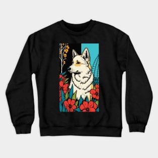 Jindo Dog Vibrant Tropical Flower Tall Retro Vintage Digital Pop Art Portrait 3 Crewneck Sweatshirt